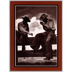 Postcard Cowboys Sitting on Fence Time Off Vintage Large Print Photo 8 x 5.75 in